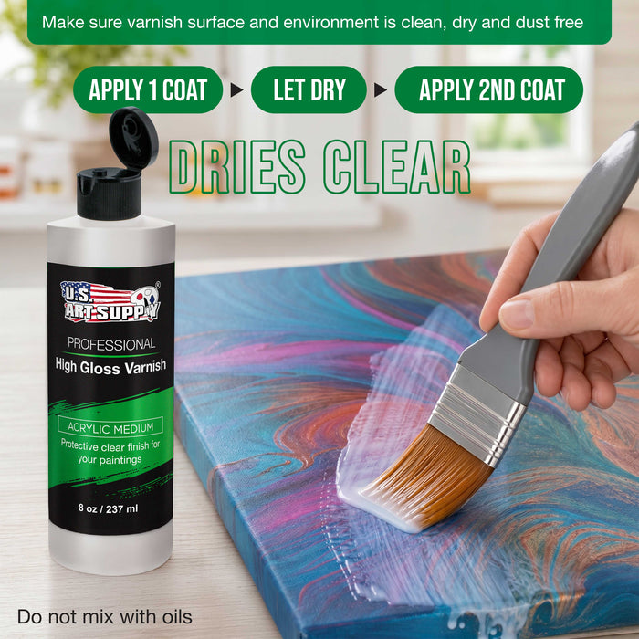 8 oz High Gloss Varnish for Acrylic Paintings - Clear Protective Finish with UV Protection