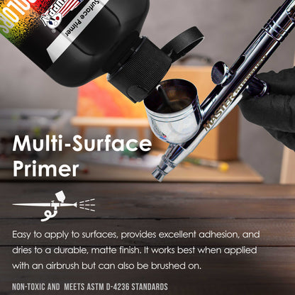 Black Surface Primer Airbrush Paint, 8 oz - Acrylic Primer Paint, Ready-To-Spray, Water-Based Acrylic Polyurethane for Miniatures, Models, Plastic, Metal, Wood, Canvas, 3D Prints