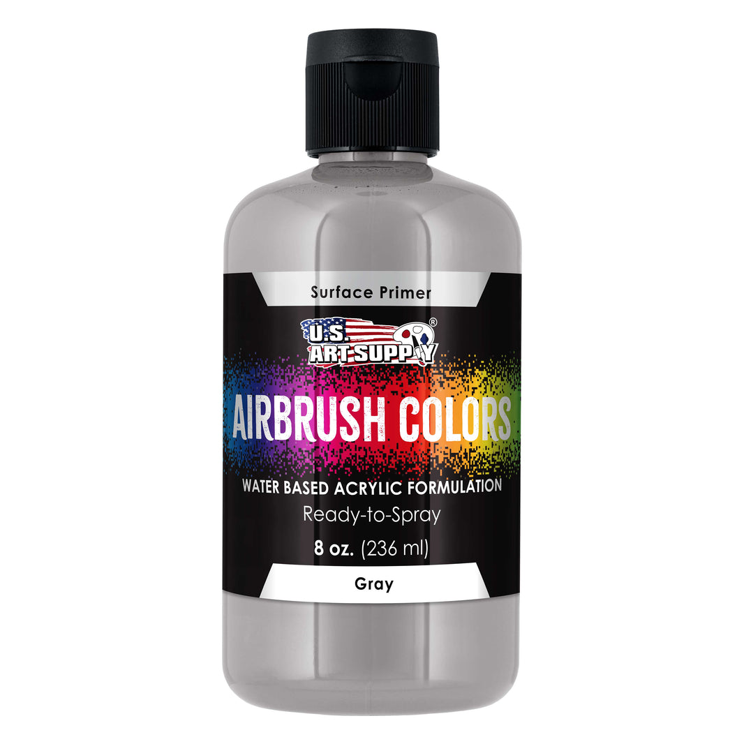 Gray Surface Primer Airbrush Paint, 8 oz - Acrylic Primer Paint, Ready-To-Spray, Water-Based Acrylic Polyurethane for Miniatures, Models, Plastic, Metal, Wood, Canvas, 3D Prints