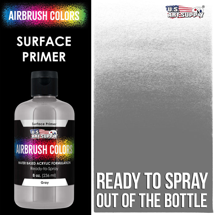 U.S Art Supply Gray Surface Primer Airbrush Paint, 8 oz - Ready-To-Spray, Water-Based Acrylic Polyurethane - Artist Multi-Surface Priming, Plastic