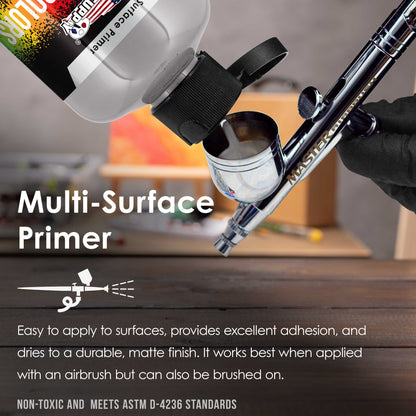 Gray Surface Primer Airbrush Paint, 8 oz - Acrylic Primer Paint, Ready-To-Spray, Water-Based Acrylic Polyurethane for Miniatures, Models, Plastic, Metal, Wood, Canvas, 3D Prints