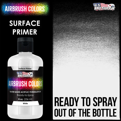 White Surface Primer Airbrush Paint, 8 oz - Acrylic Primer Paint, Ready-To-Spray, Water-Based Acrylic Polyurethane for Miniatures, Models, Plastic, Metal, Wood, Canvas, 3D Prints