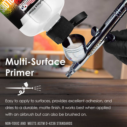 White Surface Primer Airbrush Paint, 8 oz - Acrylic Primer Paint, Ready-To-Spray, Water-Based Acrylic Polyurethane for Miniatures, Models, Plastic, Metal, Wood, Canvas, 3D Prints