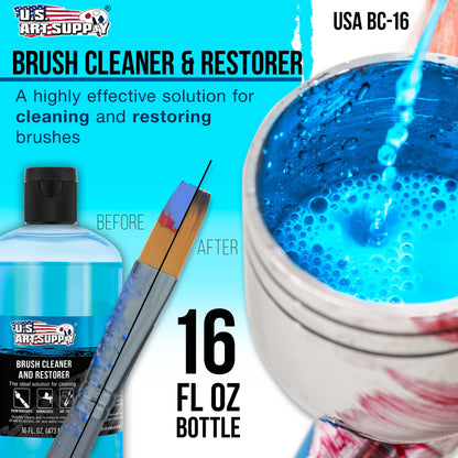 Brush Cleaner and Restorer, 16 oz - Cleans Paint Brushes, Airbrushes, Art Tools, Remove Dried On Acrylic Oil, Water-Based Paint Colors