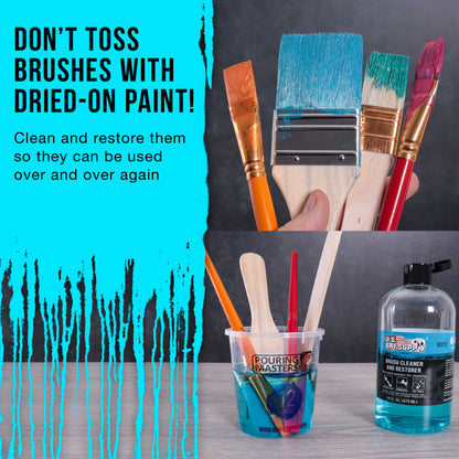 Brush Cleaner and Restorer, 16 oz - Cleans Paint Brushes, Airbrushes, Art Tools, Remove Dried On Acrylic Oil, Water-Based Paint Colors