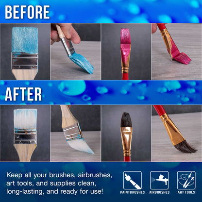 Brush Cleaner and Restorer, 16 oz - Cleans Paint Brushes, Airbrushes, Art Tools, Remove Dried On Acrylic Oil, Water-Based Paint Colors