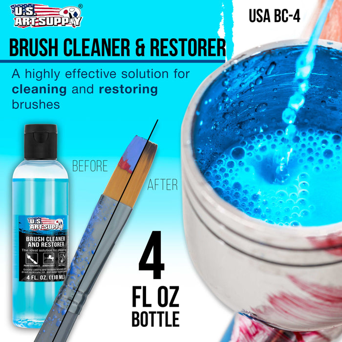 U.S. Art Supply Brush Cleaner and Restorer, 4 oz - Cleans Paint Brushes, Airbrushes, Art Tools, Remove Dried On Acrylic Oil, Water-Based Paint Colors