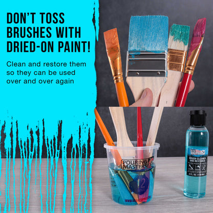 Brush Cleaner and Restorer, 4 oz - Cleans Paint Brushes, Airbrushes, Art Tools, Remove Dried On Acrylic Oil, Water-Based Paint Colors