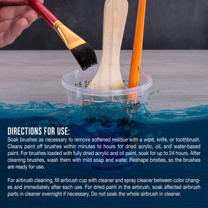 Brush Cleaner and Restorer, 4 oz - Cleans Paint Brushes, Airbrushes, Art Tools, Remove Dried On Acrylic Oil, Water-Based Paint Colors