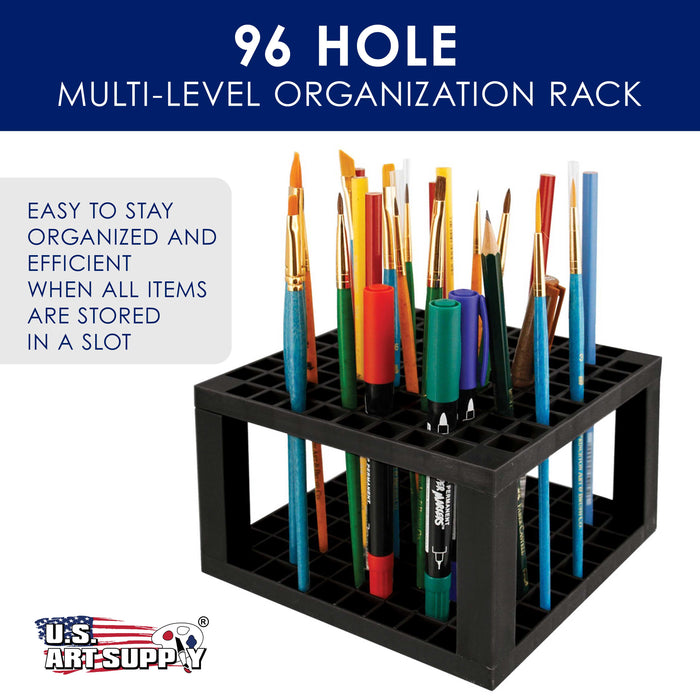 96 Hole Plastic Pencil & Brush Holder - Desk Stand Organizer Holder for Pens, Paint Brushes, Colored Pencils, Markers