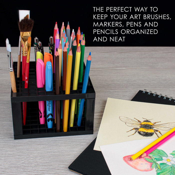 96 Hole Plastic Pencil & Brush Holder - Desk Stand Organizer Holder for Pens, Paint Brushes, Colored Pencils, Markers