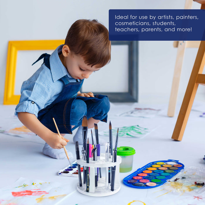 U.S. Art Supply Plastic Artist Round 50 Hole Paint Brush Holder and Organizer - Rack Holds Paintbrushes, Makeup Cosmetic Brushes, Pencils Pens Markers