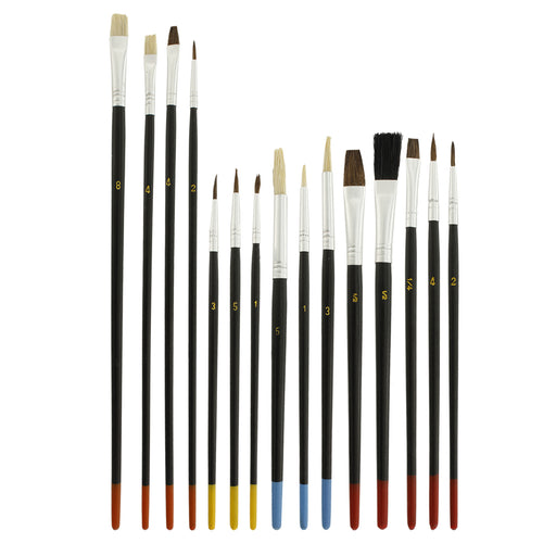 U.S. Art Supply 15 Piece Multi-Purpose Artist Paint Brush Set - Pony Round and Flat Bristles for Painting Portraits, Canvas - Watercolor, Acrylic, Oil