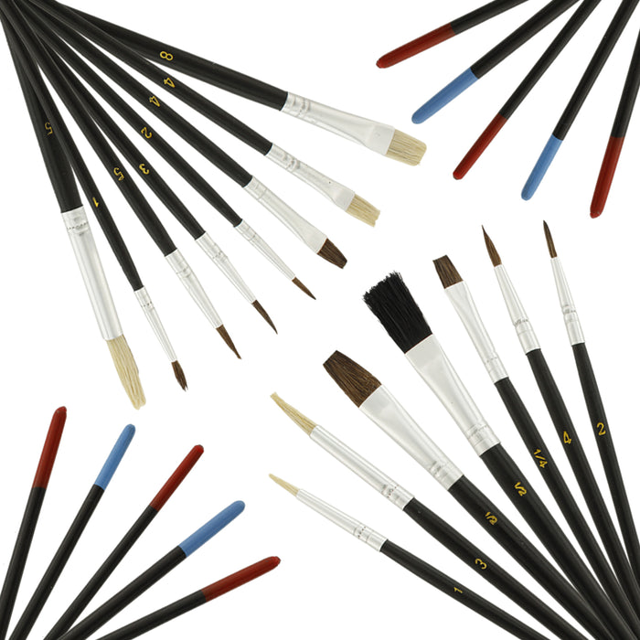 U.S. Art Supply 15 Piece Multi-Purpose Artist Paint Brush Set - Pony Round and Flat Bristles for Painting Portraits, Canvas - Watercolor, Acrylic, Oil