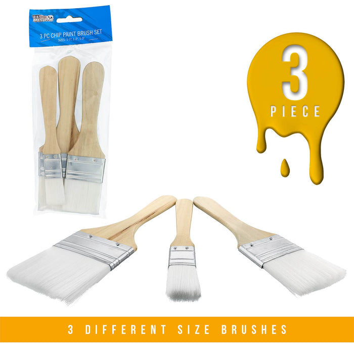 3 Pack of Variety Size Synthetic Bristle Paint, Chip and Utility Paint Brushes for Paint, Stains, Varnishes, Glues, and Gesso