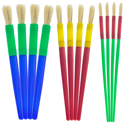 U.S. Art Supply 12-Piece Round Children's Tempera Paint Brush Set in 3 Sizes, 4 Small, 4 Medium, 4 Large - Fun Kid's Party, School, Student, Craft