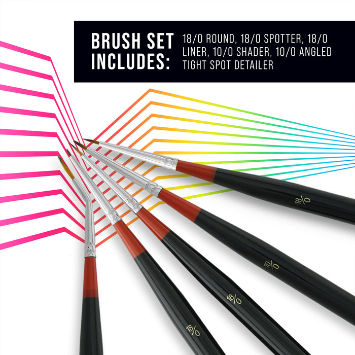 5 Piece Miniature Tight Spot Micro Fine Detail Art & Beauty Taklon Brush Set with Wood Handles