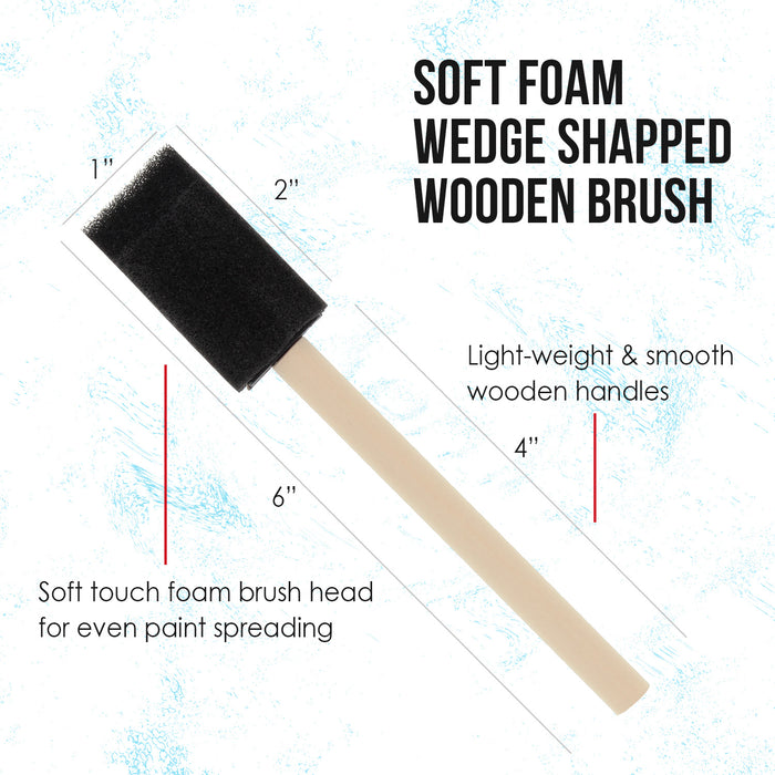 1 inch Foam Sponge Wood Handle Paint Brush Set (Value Pack of 50) - Lightweight, durable and great for Acrylics, Stains, Varnishes, Crafts, Art