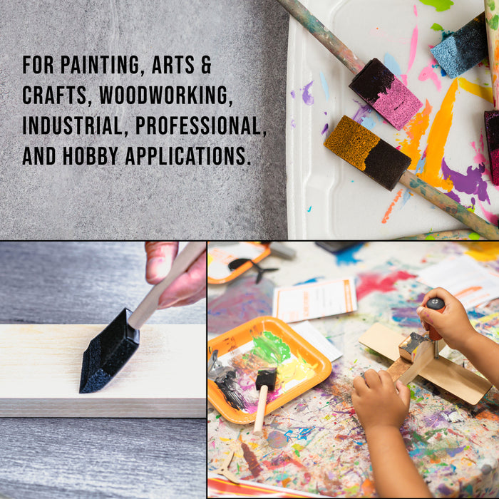 1 inch Foam Sponge Wood Handle Paint Brush Set (Value Pack of 25) - Lightweight, durable and great for Acrylics, Stains, Varnishes, Crafts, Art