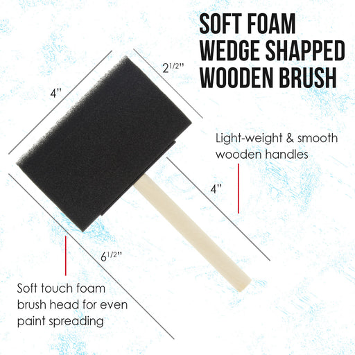 4 inch Foam Sponge Wood Handle Paint Brush Set (Value Pack of 10) - Lightweight, durable and great for Acrylics, Stains, Varnishes, Crafts, Art