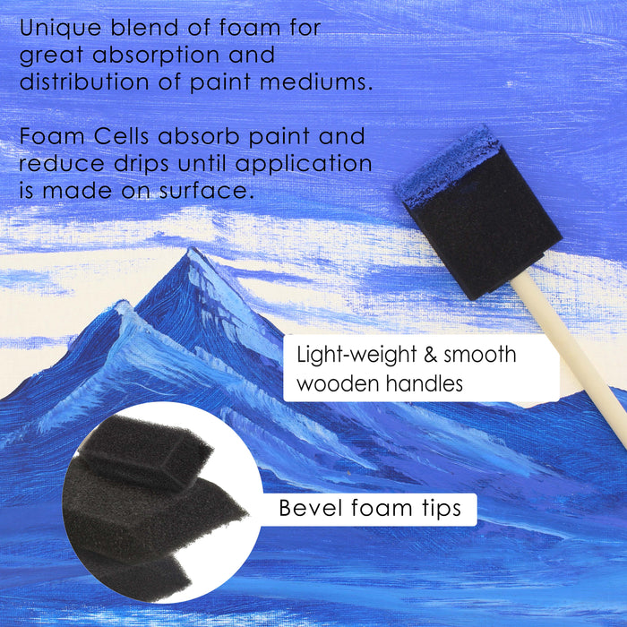 Variety Pack Foam Sponge Wood Handle Paint Brush Set (Value Pack of 40 Brushes) - Lightweight, Durable - For Acrylics, Stains, Varnishes, Crafts, Art