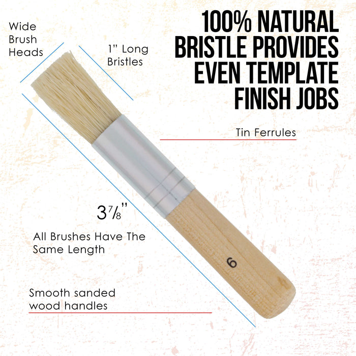 5 Piece Stencil Brush Set - Round Paint Brushes with Natural Bristle - Stiff Bristle Brushes for Chalk Paint, Acrylic, Watercolor - Stipple Brush for Stenciling
