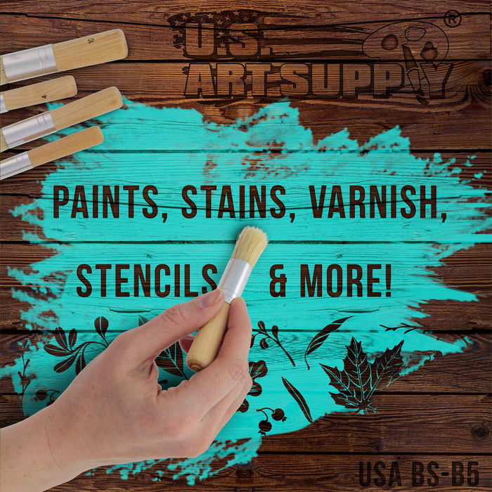 U.S. Art Supply 5 Piece Wood Handle Stencil Brush Set - Natural Bristle Template Paint Brushes - Watercolor, Acrylic, Oil Painting - Craft Projects