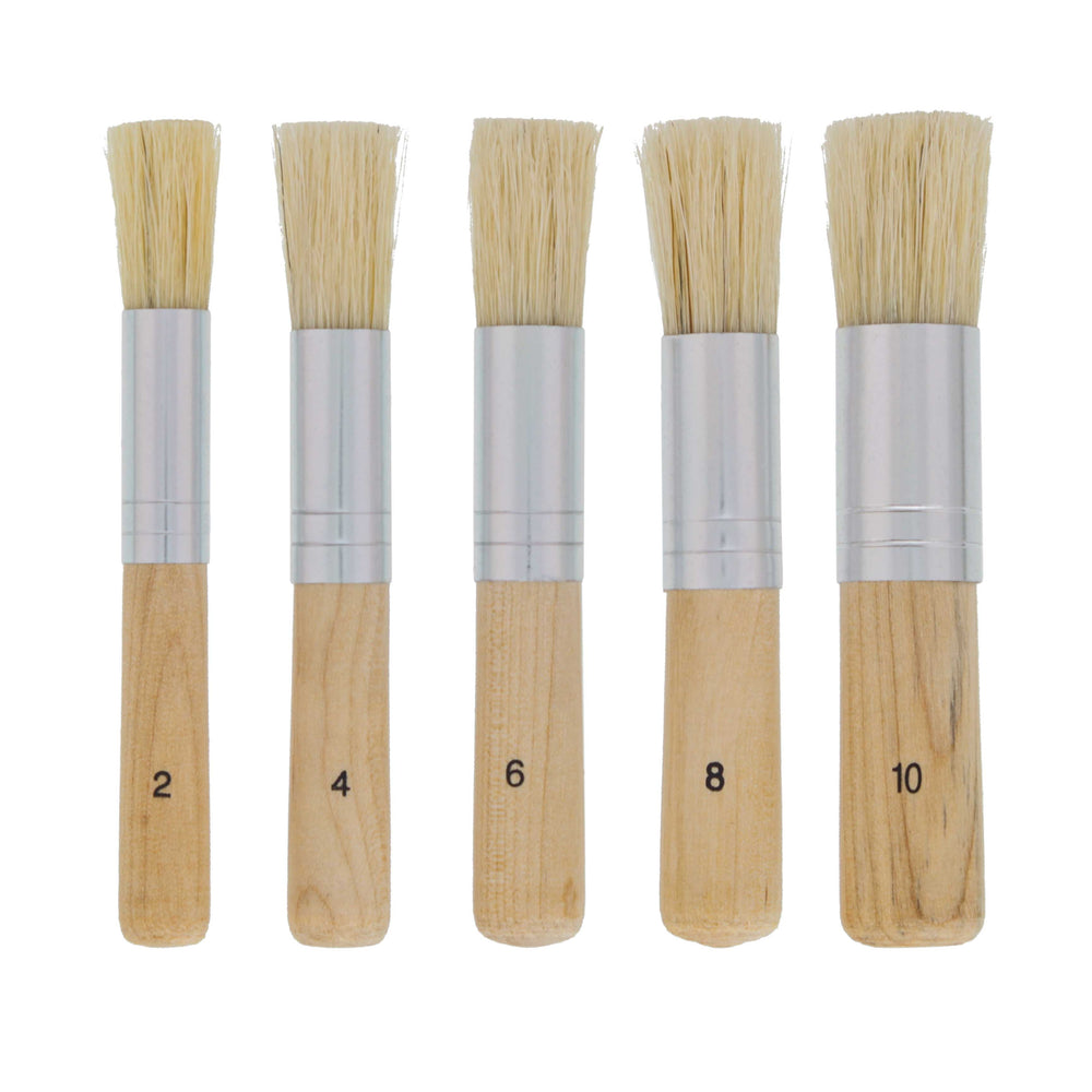 U.S. Art Supply 5 Piece Wood Handle Stencil Brush Set - Natural Bristle Template Paint Brushes - Watercolor, Acrylic, Oil Painting - Craft Projects