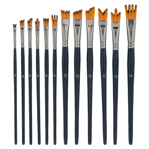 U.S. Art Supply 12 Piece Special Effects Artist Paint Brush Set - Taklon Synthetic FX Brushes, Ribbon, Muti-Liner, Angular - Watercolor, Acrylic, Oil
