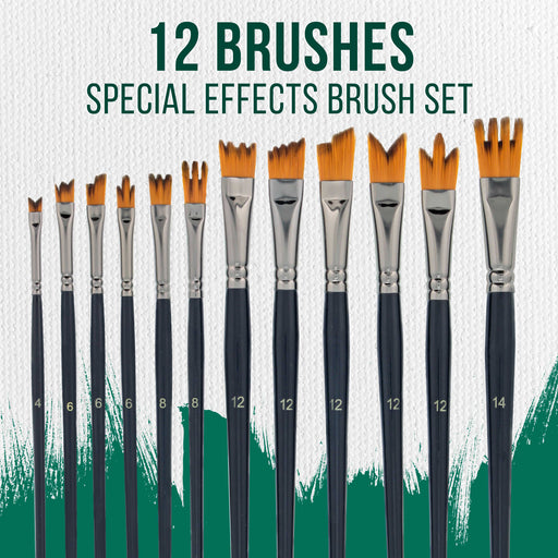 U.S. Art Supply 12 Piece Special Effects Artist Paint Brush Set - Taklon Synthetic FX Brushes, Ribbon, Muti-Liner, Angular - Watercolor, Acrylic, Oil