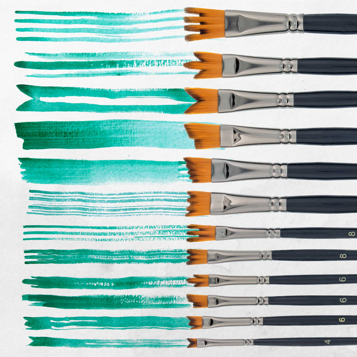 U.S. Art Supply 12 Piece Special Effects Artist Paint Brush Set - Taklon Synthetic FX Brushes, Ribbon, Muti-Liner, Angular - Watercolor, Acrylic, Oil