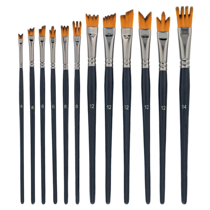 U.S. Art Supply 12 Piece Special Effects Artist Paint Brush Set - Taklon Synthetic FX Brushes, Ribbon, Muti-Liner, Angular - Watercolor, Acrylic, Oil