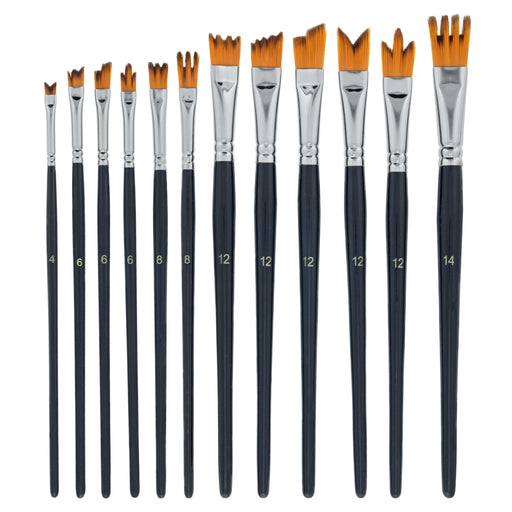 U.S. Art Supply 12 Piece Special Effects Artist Paint Brush Set - Taklon Synthetic FX Brushes, Ribbon, Muti-Liner, Angular - Watercolor, Acrylic, Oil