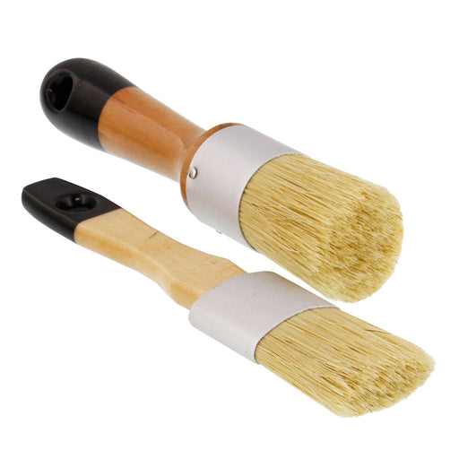 2-Piece Multi Use Oval & Round Chalk, Wax & Stencil Brushes for Chairs Dressers Cabinets & Other Wood Furniture, 100% Natural Bristles, Rust Resistant