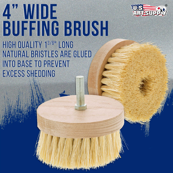 4" Wide Chalk and Wax Buffing Brush with 3/8" Drill Arbor - Unique Beechwood Base Design Prevents Water Damage, All Natural 1-3/8" Bristles