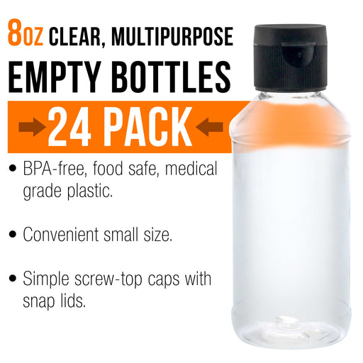8 ounce Squeeze PET Plastic Bottles with Flip Cap - BPA-free, food safe, medical grade plastic, acrylic pouring paint (Pack of 24)