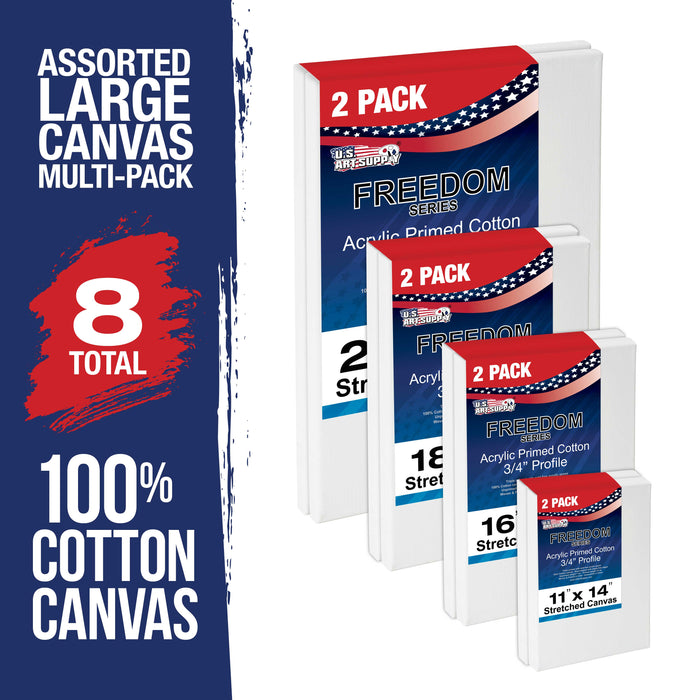 Professional Quality LARGE 12oz Primed Gesso Stretched Canvas Multi-pack - 2 Each of 11x14, 16x20, 18x24, 24x36)