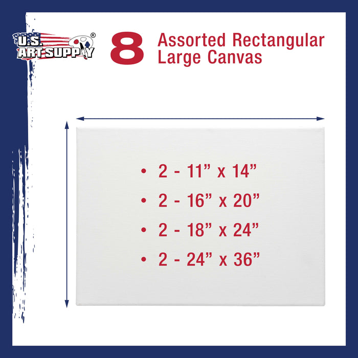 Professional Quality LARGE 12oz Primed Gesso Stretched Canvas Multi-pack - 2 Each of 11x14, 16x20, 18x24, 24x36)