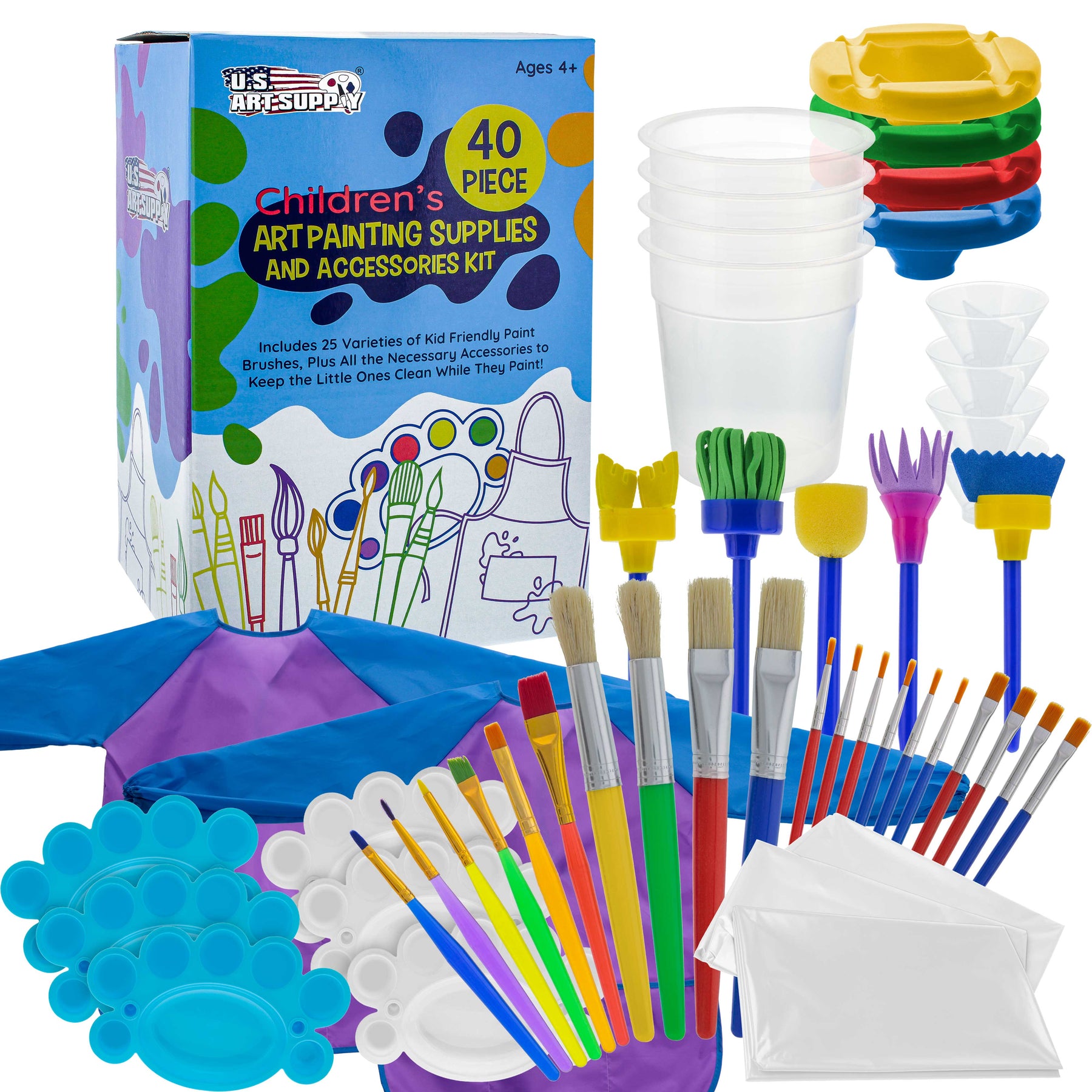 9 PCS NO Spill Paint Cups Set with Paint Brushes and Paint Tray