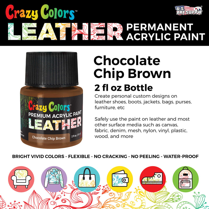 Chocolate Chip Brown Premium Acrylic Leather and Shoe Paint, 2 oz Bottle - Flexible, Crack, Scratch, Peel Resistant - Artist Create Custom Sneakers, Jackets, Bags, Purses, Furniture