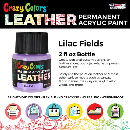 Lilac Fields Premium Acrylic Leather and Shoe Paint, 2 oz Bottle - Flexible, Crack, Scratch, Peel Resistant - Artist Create Custom Sneakers, Jackets, Bags, Purses, Furniture Artwork