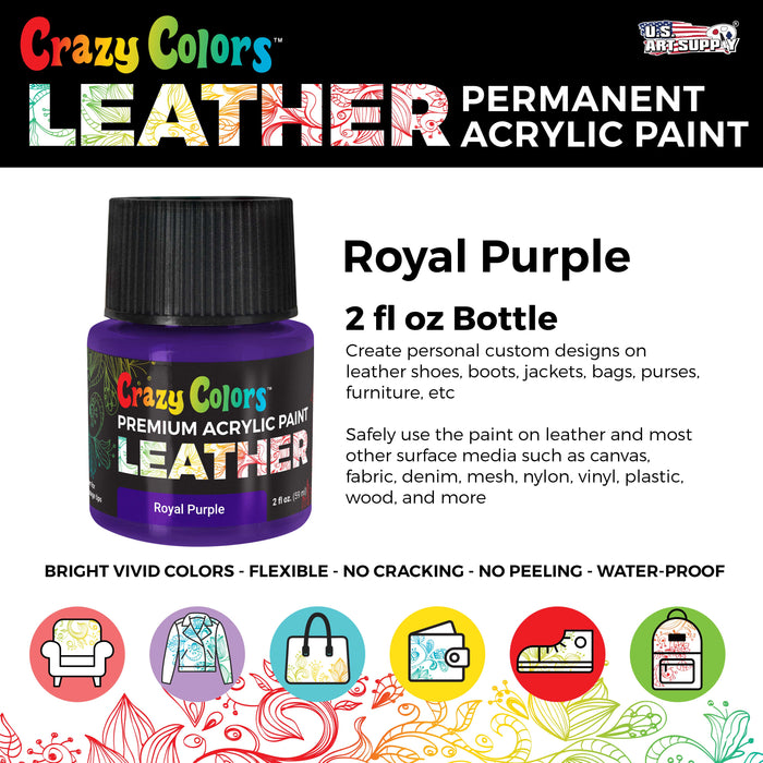 Royal Purple Premium Acrylic Leather and Shoe Paint, 2 oz Bottle - Flexible, Crack, Scratch, Peel Resistant - Artist Create Custom Sneakers, Jackets, Bags, Purses, Furniture Artwork