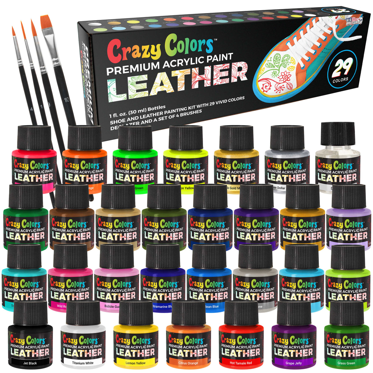 Premium Acrylic Leather and Shoe Paint Kit, 29 Colors, Deglazer, 4-Pie —  TCP Global