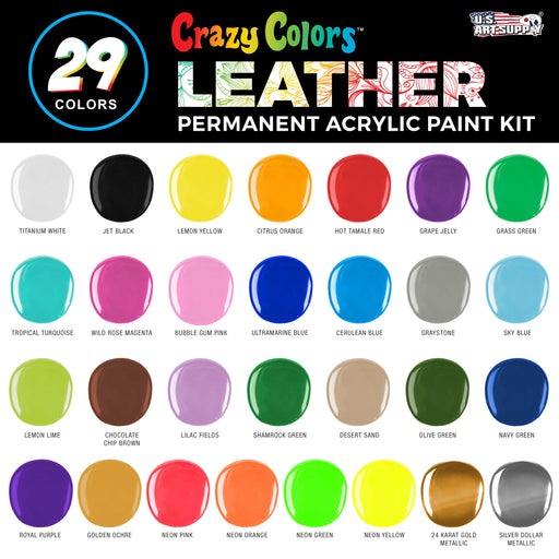 Premium Acrylic Leather and Shoe Paint Kit, 29 Colors, Deglazer, 4-Piece Brush Set - 1 oz Bottles, Opaque, Metallic, Neon - Flexible, Scratch Resistant - Custom Sneakers