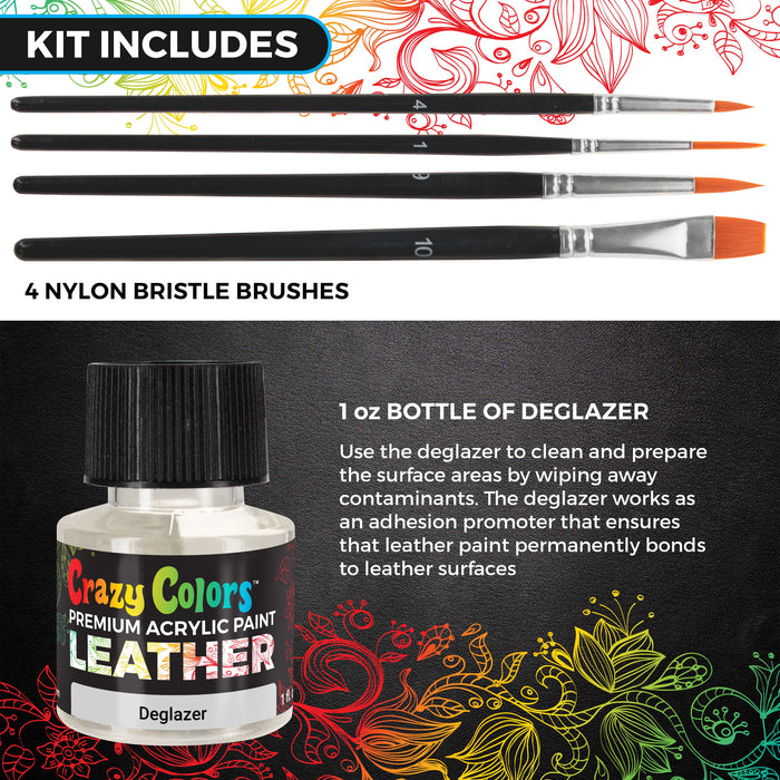 Premium Acrylic Shoe & Leather Paint Kit 29-Color with 4 Brushes (1 oz Bottles) - Acrylic Leather Paint for Shoes, Sneakers, Jackets, Bags, Purses, Furniture