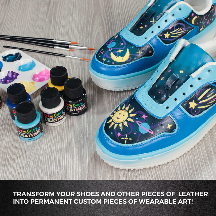 Premium Acrylic Leather and Shoe Paint Kit, 29 Colors, Deglazer, 4-Piece  Brush Set - 1 oz Bottles, Opaque, Metallic, Neon - Flexible, Scratch