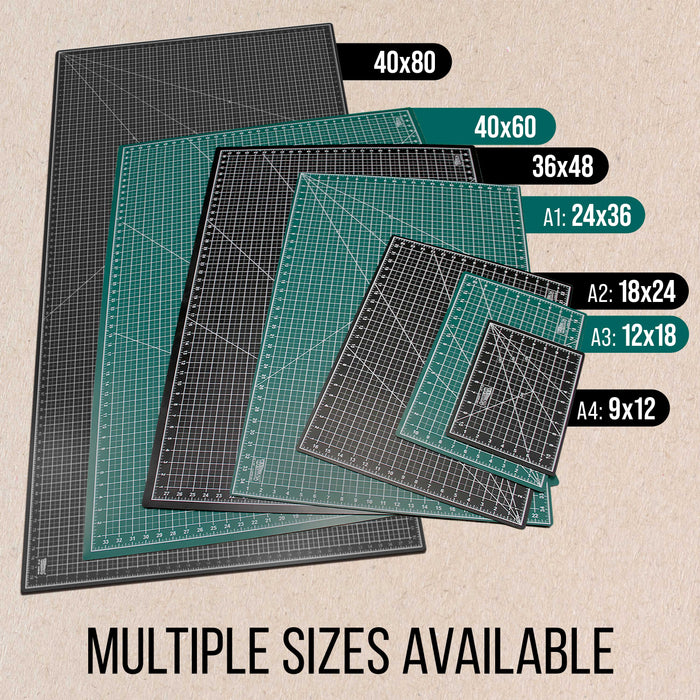 9" x 12" Green/Black Professional Self Healing 5-Ply Double Sided Durable Non-Slip Cutting Mat - Pack of 2