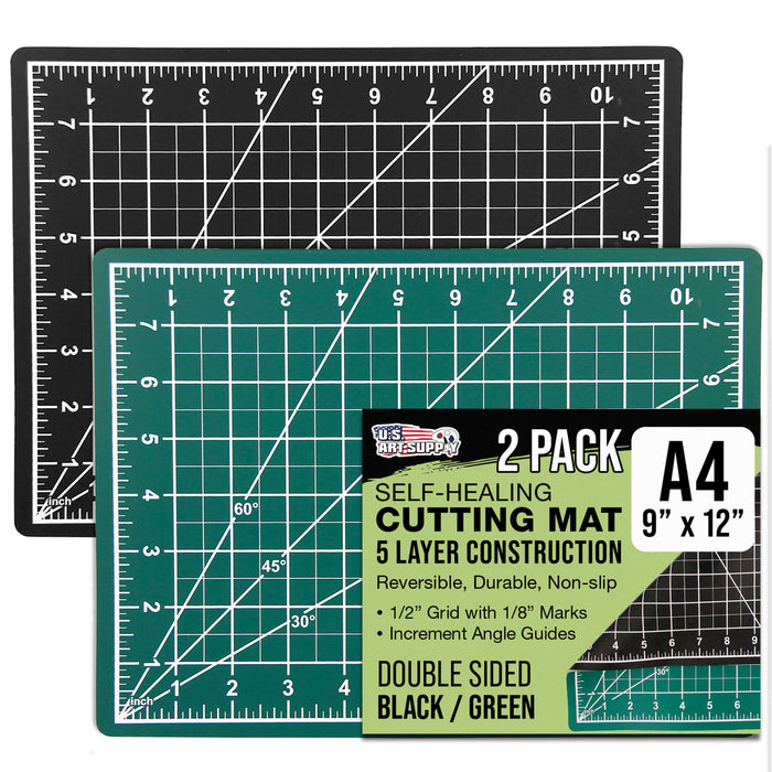 9" x 12" Green/Black Professional Self Healing 5-Ply Double Sided Durable Non-Slip Cutting Mat - Pack of 2