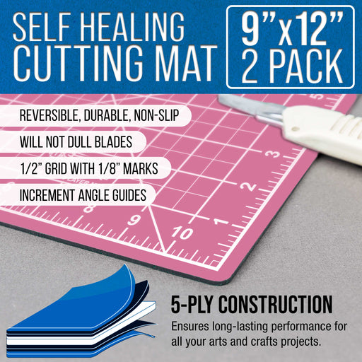 9" x 12" Pink/Blue Professional Self Healing 5-Ply Double Sided Durable Non-Slip Cutting Mat - Pack of 2