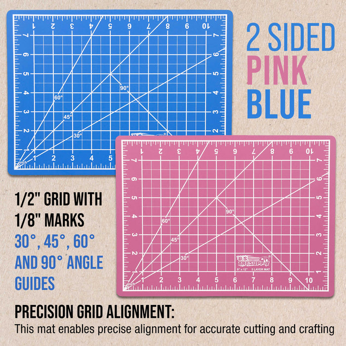 9" x 12" Pink/Blue Professional Self Healing 5-Ply Double Sided Durable Non-Slip Cutting Mat - Pack of 2